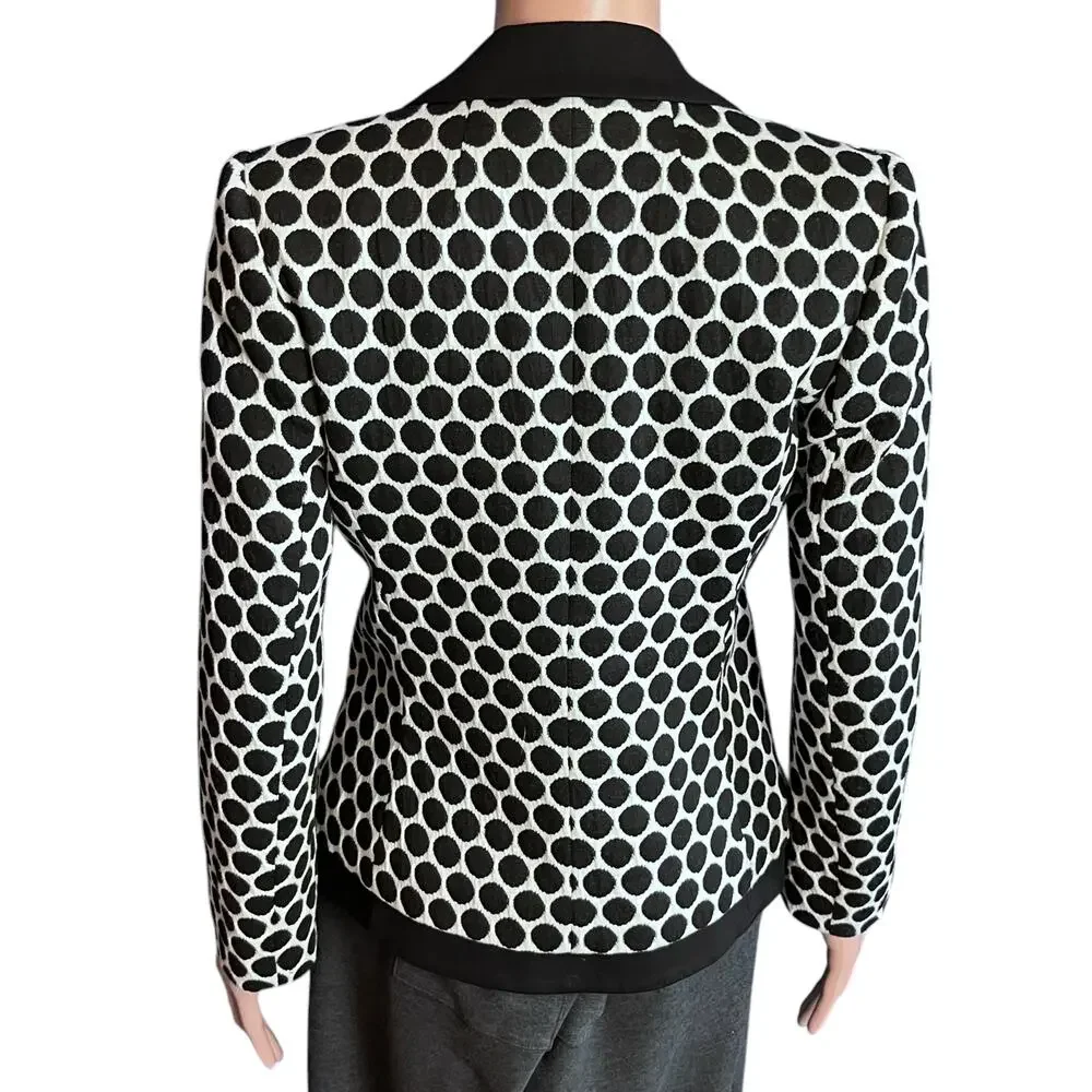 Anthropologie Leifnotes Black White Polka Dot Blazer Size 4 Parisian Chic Jacket - Picture 4 of 7